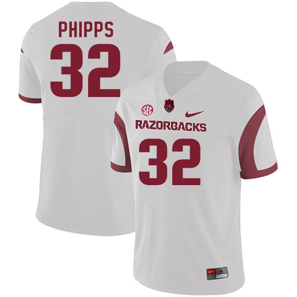 Men #32 Landon Phipps Arkansas Razorback College Football Jerseys Stitched Sale-White - Click Image to Close